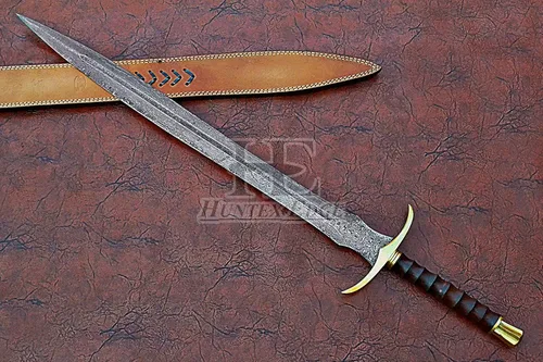 Vista 4 de HUNTEX - Espada de acero de Damasco legendaria exclusiva espada vikinga Gladius de 32 pulgadas de largo, mango de palisandro afilado con vaina