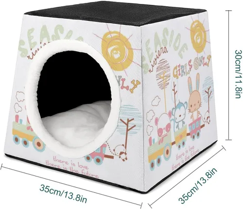 Vista 2 de Cama plegable para gatos y gatos, con cojín extraíble, diseño de conejo, mono y panda