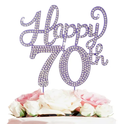 Vista 50 de LASKYER Decoración de feliz cumpleaños número 10, decoración de pastel de diamantes de imitación dorados de 10º cumpleaños – Letrero de metal