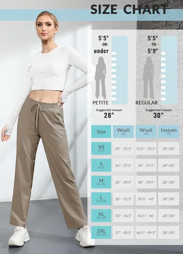 Vista 6 de BALEAF Pantalones deportivos de pierna recta de 28 a 30 pulgadas para mujer, pantalones deportivos de pierna ancha, bolsillos elásticos y suaves
