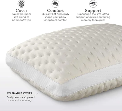 Vista 4 de Fabrictech International Almohada de espuma viscoelástica de bambú, soplos de espuma viscoelástica, Queen, firme (FTB912)