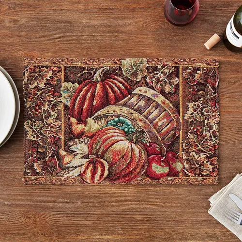 Vista 3 de Violet Linen Tapiz decorativo de algodón tejido de poliéster con hojas de otoño, girasoles, cosecha de otoño, 13 x 19 pulgadas, rectangular, juego