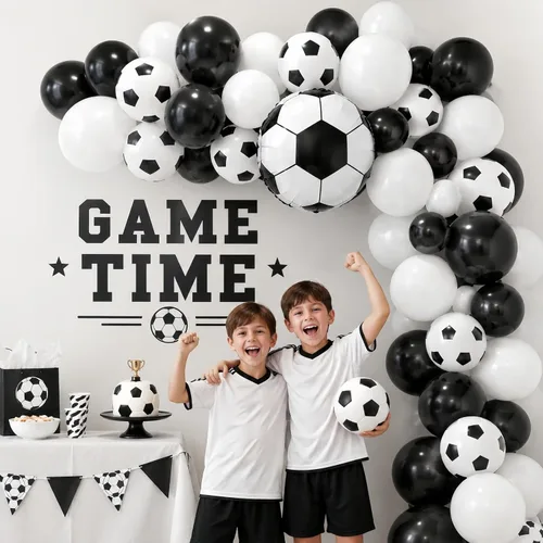Vista 4 de Globos de fútbol, globos de látex blanco y negro de 12 pulgadas con balón de fútbol de 22 pulgadas, globo de aluminio 4D para niños, decoración