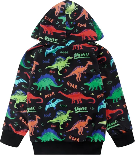 Vista 5 de Akyzic Sudadera con capucha para bebés y niños, diseño de dinosaurios, con bolsillo, sudadera cálida para niños