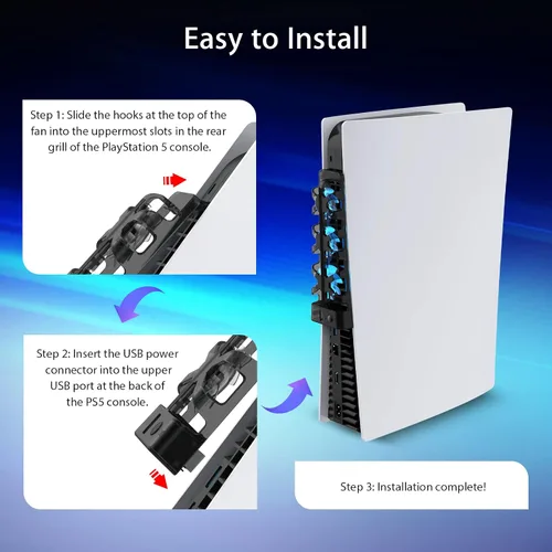 Vista 4 de NexiGo PS5 Accessories Ventilador de refrigeración con luz LED tanto para discos como ediciones digitales sistema de refrigeración eficiente soporte