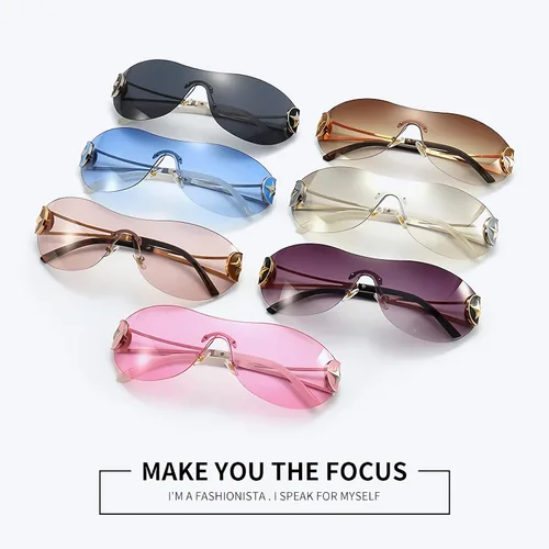 Vista 5 de Gafas de sol futuristas Y2K para mujeres y hombres, gafas de sol sin montura de gran tamaño, gafas de sol envolventes