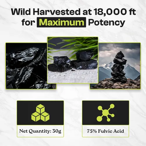 Vista 3 de Shilajit orgánico puro del Himalaya de grado dorado para hombres y mujeres, Himalaya 75%+ ácido fúlvico y 85+ oligominerales, resina para energía e