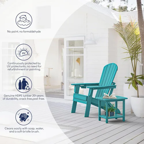 Vista 6 de Plawdlik Juego de 10 sillas plegables Adirondack con textura de madera, HDPE pesado para todo tipo de clima, juego cómodo junto a la piscina, patio