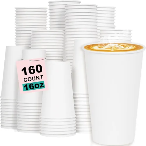 Vista 19 de Paquete de 100 tazas de café desechables de 8 onzas, tazas de papel desechables de color marrón a granel, tazas de café para té caliente, chocolate