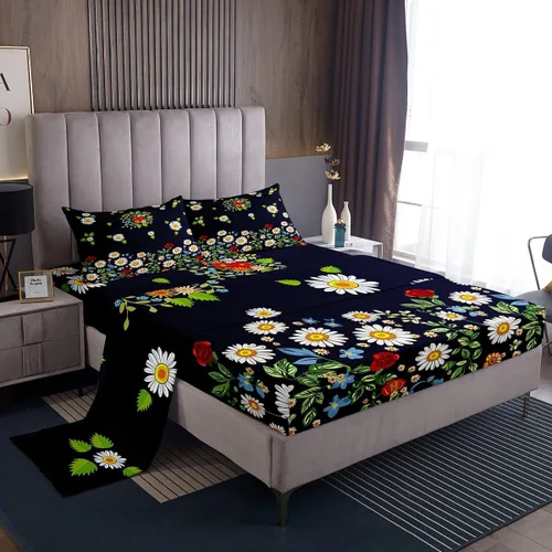 Vista 8 de Juego de sábanas de flores Groovy de los años 70, tamaño individual, para niños y niñas, fresco, vintage, bohemio, floral, para mujer, Halloween