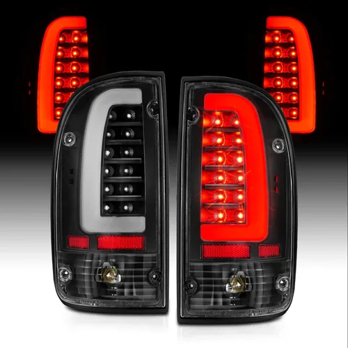 Vista 9 de AmeriLite juego de luces traseras de repuesto en negro para Toyota Tacoma 1995-2000 + bombilla y arnés - lado del pasajero y del conductor.