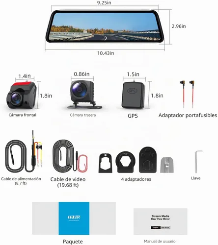 Vista 8 de AUTO-VOX T9PRO Cámara de espejo retrovisor OEM con lente frontal independiente 9.35" Full Laminated Touch Screen Mirror Dash Cam Front and Rear