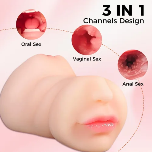 Vista 2 de Masterburbatar masculino 3 en 1 manos libres tamaño real bolsillo coño libre tamaño real máquina de silicona Blowjobob para hombre hombre