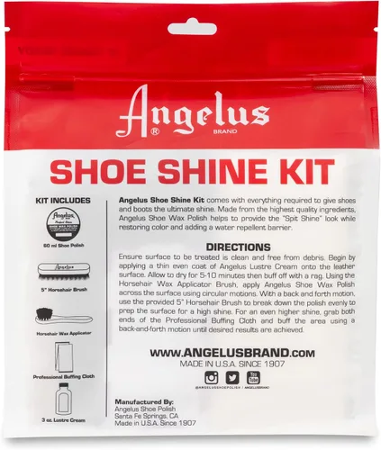 Vista 4 de Angelus Kit de brillo negro para zapatos con cera, acondicionador de cuero, cepillo de brillo, aplicador y paño de brillo de zapatos, juego de 5