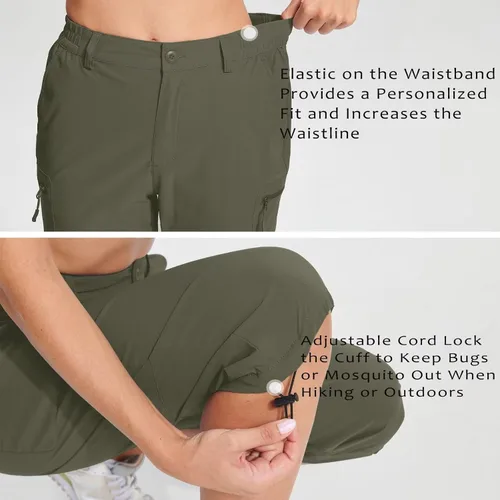 Vista 4 de TACVASEN Pantalones capri de senderismo para mujer, 5 bolsillos, ligeros, de secado rápido, debajo de la rodilla, pantalones cortos deportivos