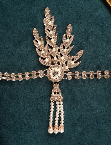Vista 4 de Cizoe Art Deco 1920s Flapper Gran Gatsby Leaf Boda Tiara Nupcial Perla Tocado