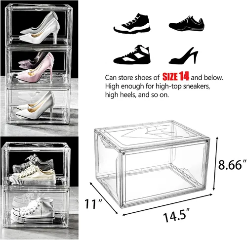 Vista 2 de Paquete de 9 cajas de zapatos transparentes apilables de plástico para tenis, organizador de zapatos abierto lateral magnético y estuche