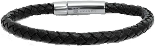 Vista 3 de Oxford Ivy Pulsera trenzada de cuero negro para hombre de 0.236 in 8 12 pulgadas con cierre de acero inoxidable Pulseras de cuero para hombres