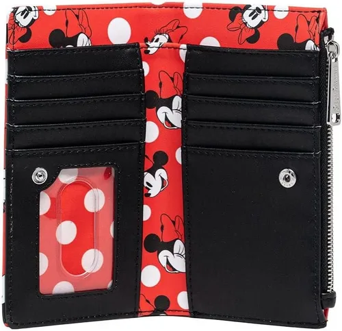 Vista 3 de Loungefly Cartera de Disney Minnie Mouse con lunares rojos con cremallera para mujer, Rojo -, Cartera con cremallera