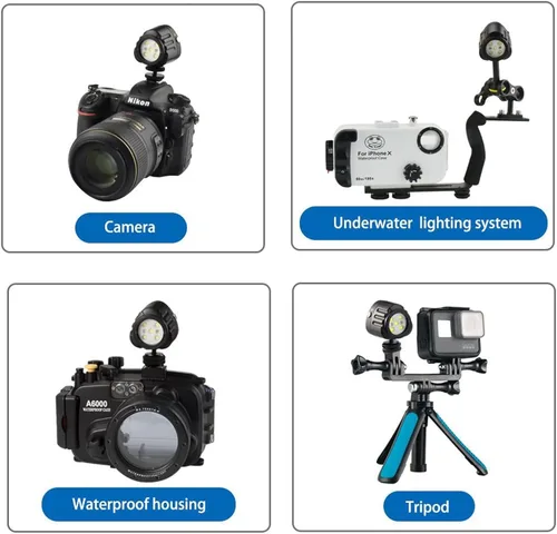Vista 4 de Seafrogs - Luz LED de video para buceo, impermeable, 130 pies/131.2 ft, blanco, rojo, azul, luces de relleno de cámara con cabezal de bola de 1/4