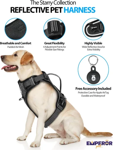 Vista 2 de Emperor Pets Arnés sin tirones para perros pequeños, chaleco Oxford reflectante acolchado suave, 2 clips para correa, ajuste ligero ajustable, negro