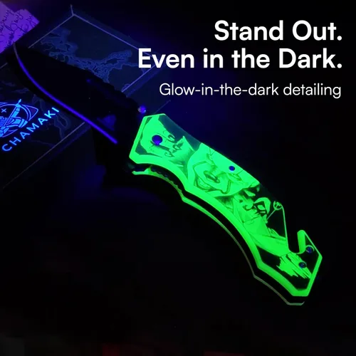 Vista 5 de Cuchillo de bolsillo de rescate – Cuchillo plegable manual con mango que brilla en la oscuridad, rompecristales, cortador de cinturón de seguridad