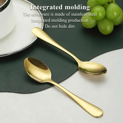 Vista 4 de Evanda 12 cucharaditas doradas, acero inoxidable chapado en titanio dorado, cuchara de té de 5.5 in, cubiertos para té, café, pasteles, postres