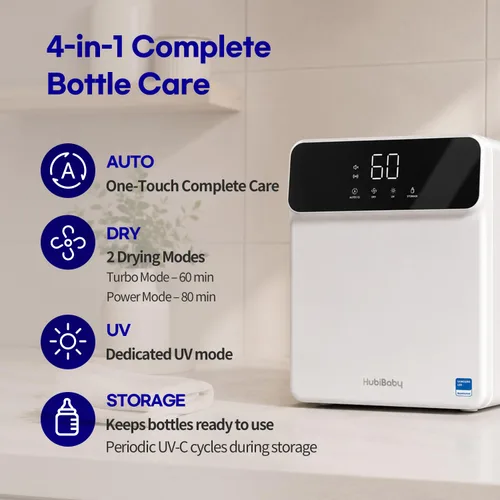 Vista 8 de HubiBaby Smart UVC LED Desinfectante y secadora para biberones, control de aplicación y ajustes de tiempo personalizados, capacidad XL para 18