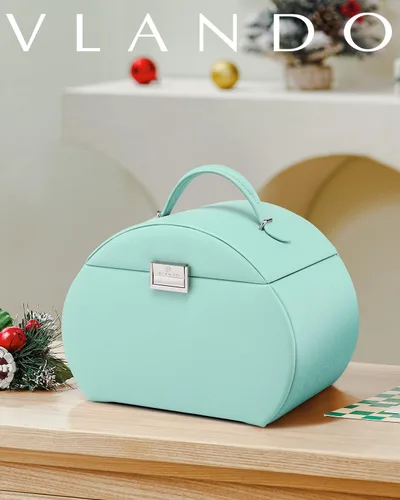Vista 2 de Caja de joyería Vlando para niñas, estilo princesa, diseño de media luna (color verde)