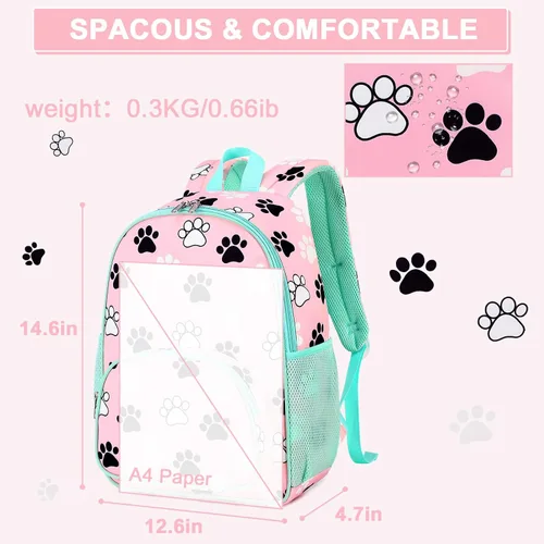 Vista 3 de LOIDOU Mochila para niños y niñas de 15 pulgadas para niños y niñas, preescolar, bolsa de libros para guardería, viajes, Rosado, Bonito y duradero