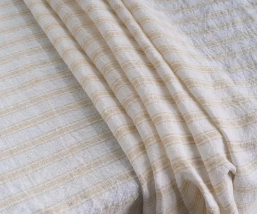 Vista 6 de Mantel color beige, mantel a rayas beige 100% lino para mesas rectangulares (98 x 63), mantel lavable estilo granja para comedor, cocina, fiestas