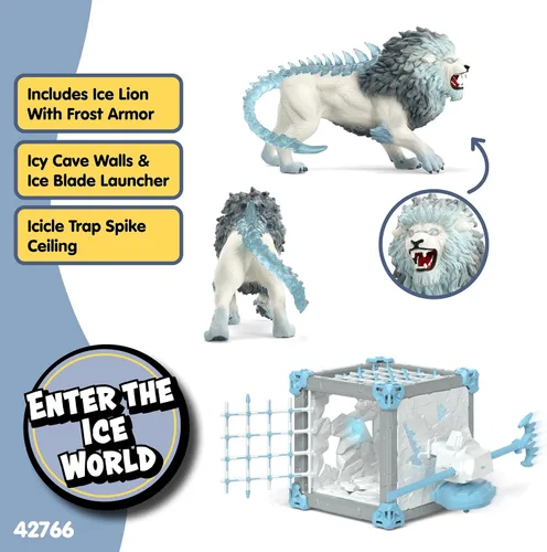 Vista 2 de Schleich Eldrador Creatures - Juego de 31 piezas de BattleCave Ice Lion – Figura de acción de monstruo de fantasía con fortaleza expandible