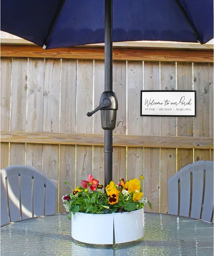 Vista 4 de AuldHome Design Maceta de sombrilla para mesa de patio con agujero para sombrilla (blanco)