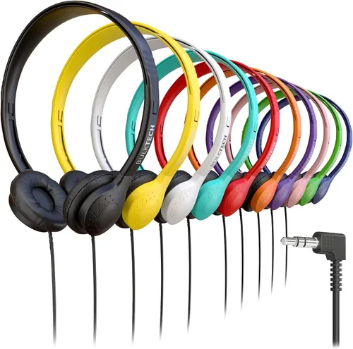 Vista 8 de Paquete de 5 auriculares de cuero con cable sobre la oreja con conector de 3.5mm, carcasa metálica ovalada, negro