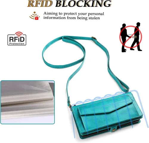 Vista 5 de Funda tipo cartera para Samsung Galaxy Z Fold 3 para mujer con 【Soporte para S Pen】, soporte para tarjetas con bloqueo RFID, funda de teléfono