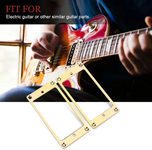 Vista 7 de 2 piezas de metal plana Humbucker cubierta guitarra Pickup marco anillo de montaje (dorado)