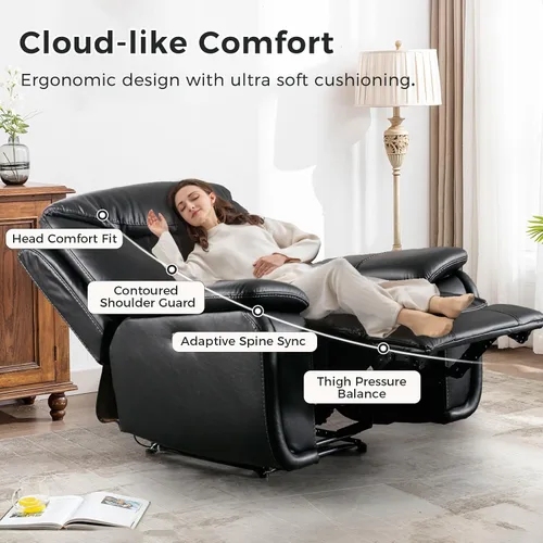 Vista 6 de HAOMARKETS Silla reclinable eléctrica, sillón reclinable eléctrico de piel sintética suave con respaldo acolchado, sofá reclinable de alta Negro
