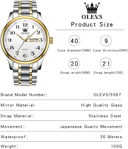 Vista 9 de OLEVS Reloj de negocios de lujo esfera grande fácil de leer reloj analógico de cuarzo con fecha de día relojes clásicos impermeables con números