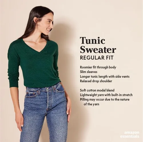 Vista 2 de Tienda Essentials Women's Lightweight Long-Sleeve V-Neck Tunic Sweater (Available in Plus Size)