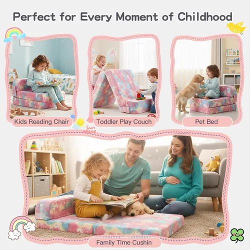 Vista 4 de Tiita Sofá cama plegable para niños, sofá cama plegable con funda extraíble, futón para niños, cama plegable para habitación de niños, sala