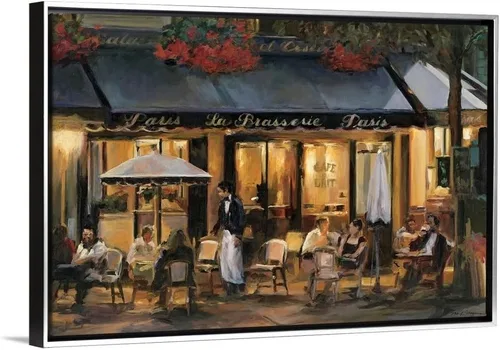 Vista 12 de CANVAS ON DEMAND La Brasserie Lienzo de Arte Mural Enmarcado Flotante Negro por Marilyn Hageman, Tradicional, Decoración del Hogar, Escena