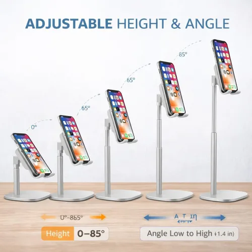 Vista 2 de Mizi Soporte para teléfono celular, ángulo y altura ajustable, soporte de teléfono de escritorio compatible con iPhone 17/16/15 Pro Max, Samsung