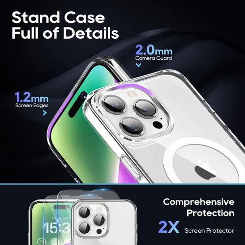 Vista 3 de Funda magnética para iPhone 15 Pro Max con soporte, soporte delgado con protector de pantalla compatible con Magsafe a prueba de golpes