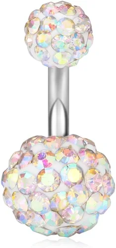 Vista 8 de Ruifan 14G 0.236 in 1/4 pulgadas 316L Acero quirúrgico cristal ferido CZ corto ombligo aretes de ombligo anillos de botón 4-6 piezas