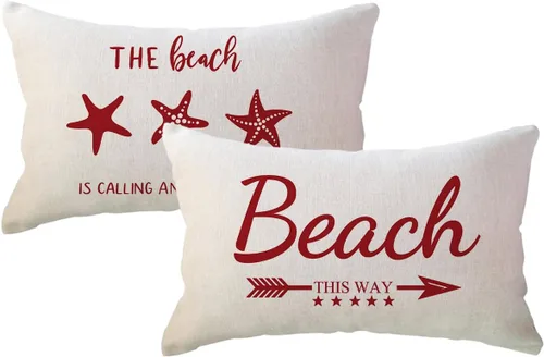 Vista 10 de ULOVE LOVE YOURSELF Juego de 2 fundas de almohada decorativas de playa negra con cita / estrellas de mar y estrellas de mar, fundas de almohada Negro