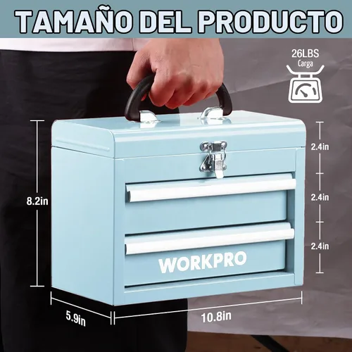 Vista 2 de WORKPRO Mini caja de herramientas de metal portátil con 2 cajones