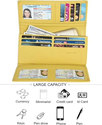 Vista 6 de Carteras de piel con bloqueo RFID para cheques con 11 ranuras para tarjetas para mujer