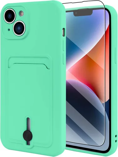 Vista 75 de MZELQ Cartera de TPU Compatible con Funda iPhone 12, Portarjetas Protección de Cámara Cubierta + Protector de Pantalla, Ranura Empujable para Niñas