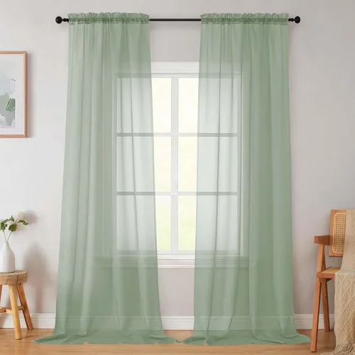 Vista 132 de 2 paneles de cortinas traslúcidas blancas para dormitorio, sala de estar, 96 pulgadas de largo, modernas, suaves, ligeras, con bolsillo para barra