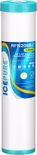 Vista 15 de ICEPURE Filtro de agua de carbón activado y KDF de gran capacidad de 4.5 x 20 pulgadas, filtración de metal pesado para toda la casa, filtro de agua